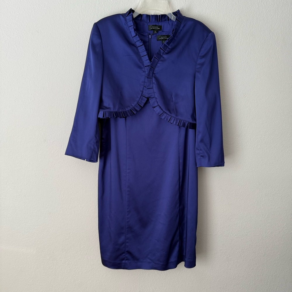 Tahari Purple Satin Dress w/matching bolero jacket